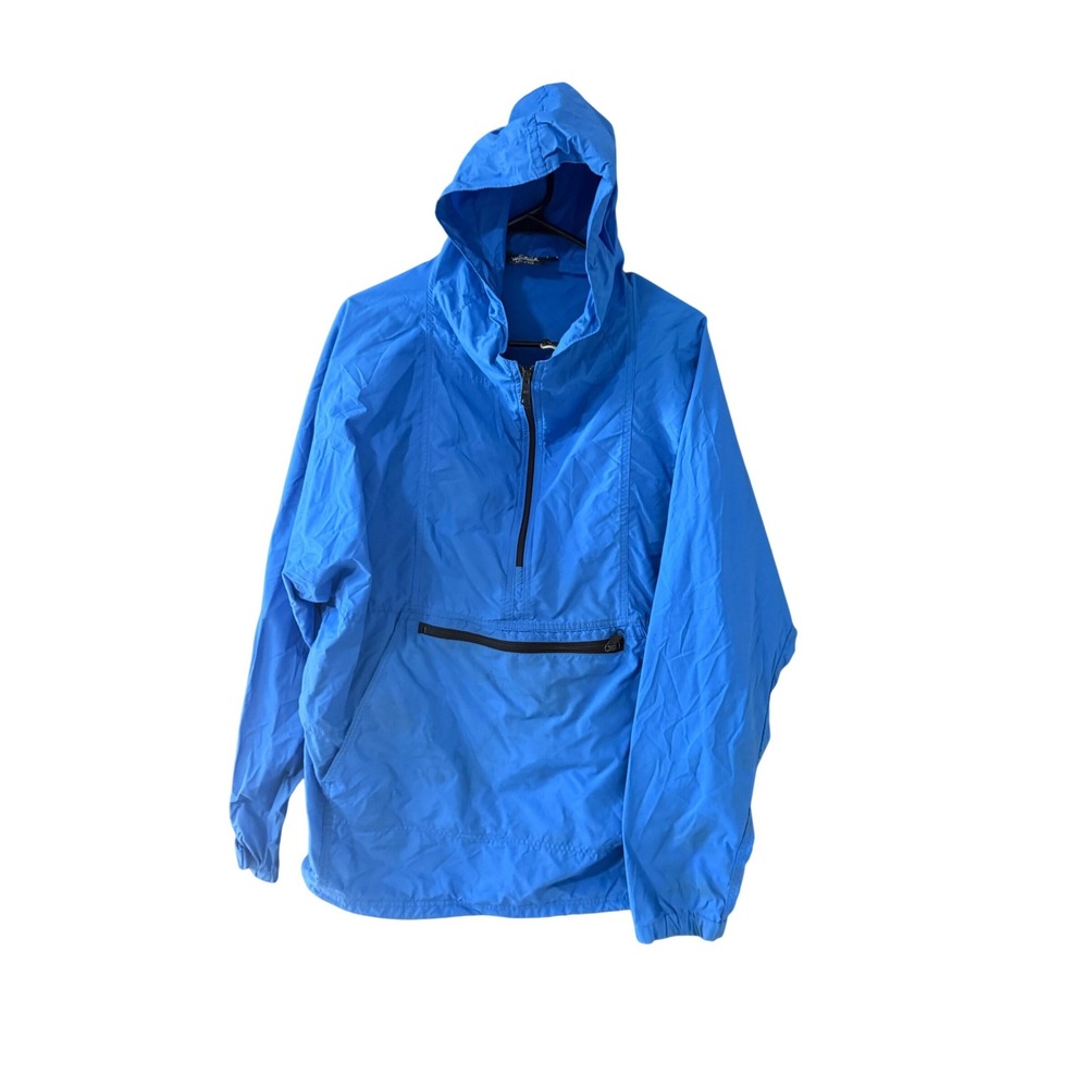 Vintage Woolrich Anorak Windbreaker Blue Half Zip Hooded Pullover Made in USA XL